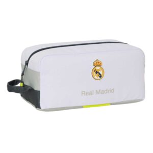 safta real madrid zapatillero de 9l asa de mano cierre de cremallera 34x15x18cm color blanco y negro