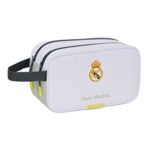 safta real madrid neceser de 5l portatodo 2 compartimentos asa de mano cierre de cremallera 26x15x12.5cm color blanco y negro