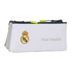 safta real madrid portatodo de 2l 2 compartimentos cierre de cremallera 22x10x8cm color blanco y negro