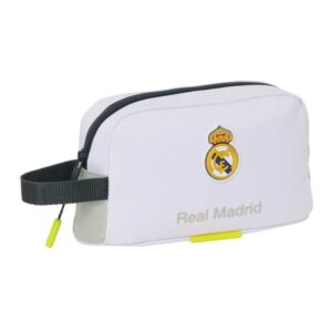 safta real madrid bolsa isotermica porta alimentos de 1.7l asa de mano cierre de cremallera 21.5x12x6.5cm color blanco y negro