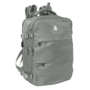 safta real madrid mochila de viaje cabina de 23.1l espacio para portatil hasta 15.6" usb integrado zapatero con cremallera 29x44x19cm color gris