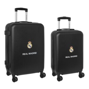 safta real madrid pack de 2 maletas trolley de 20" y 24" rigidas candado asa telescopica de pvc con goma 4 ruedas 360º 40x63x26cm color negro