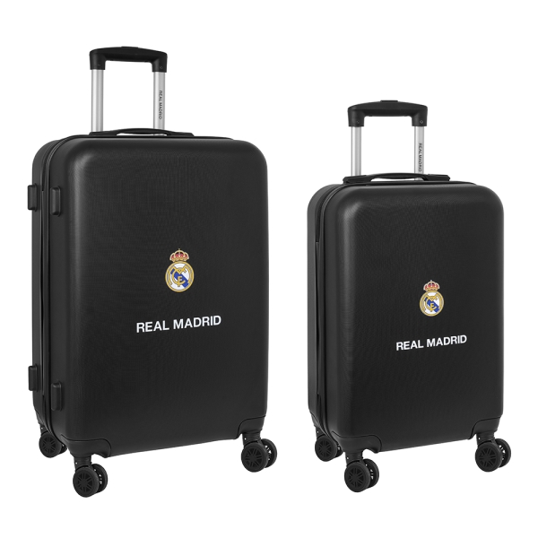 safta real madrid pack de 2 maletas trolley de 20" y 24" rigidas candado asa telescopica de pvc con goma 4 ruedas 360º 40x63x26cm color negro