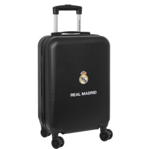 safta real madrid maleta trolley de cabina 20" rigida candado asa telescopica de pvc con goma 4 ruedas 360º 34.5x55x20cm color negro