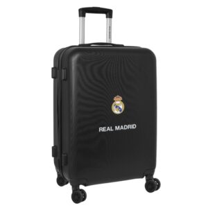 safta real madrid maleta trolley mediana 24" rigida candado asa telescopica de pvc con goma 4 ruedas 360º 40x63x26cm color negro