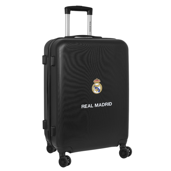 safta real madrid maleta trolley mediana 24" rigida candado asa telescopica de pvc con goma 4 ruedas 360º 40x63x26cm color negro