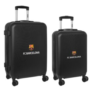 safta f.c.barcelona pack de 2 maletas trolley de 20" y 24" rigidas candado asa telescopica de pvc con goma 4 ruedas 360º 40x63x26cm color negro