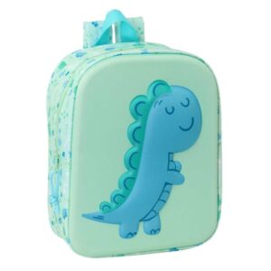 safta dino mochila guarderia 3d de 6l asa de mano superior asas regulables y acolchadas cierre de cremallera 22x27x10cm color menta
