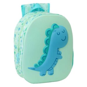 safta dino mochila 3d de 8.64l portabotellas tarjeta de identificacion personal hombreras acolchadas 27x33x10cm color menta