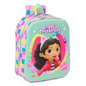 safta gabby's dollhouse mochila guarderia 3d de 6l asa de mano superior asas regulables y acolchadas cierre de cremallera 22x27x10cm color menta