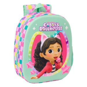 safta gabby's dollhouse mochila 3d de 8.64l portabotellas tarjeta de identificacion personal hombreras acolchadas 27x33x10cm color menta