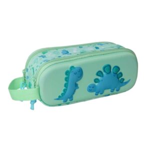 safta dino estuche portatodo 3d de 1l 2 compartimentos cierre de cremallera asa de mano 21x8x6cm color menta