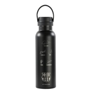 safta f.c.barcelona botella reutilizable 600ml doble pared base de silicona acero inoxidable tapon a rosca con asa 12h caliente / 24h frio 25x7.3x7.3cm color negro