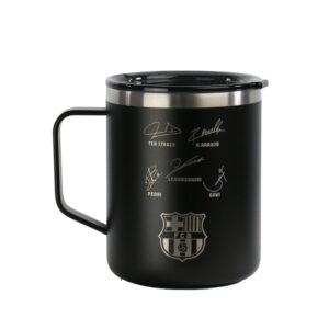 safta f.c.barcelona taza acero inoxidable 400ml doble pared base de silicona acero inoxidable tapa y asa 12h caliente / 24h frio 10.7x8.4x8.4cm color negro