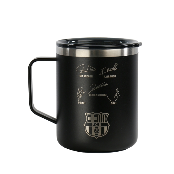 safta f.c.barcelona taza acero inoxidable 400ml doble pared base de silicona acero inoxidable tapa y asa 12h caliente / 24h frio 10.7x8.4x8.4cm color negro