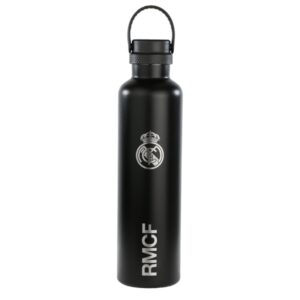 safta real madrid botella reutilizable 1l doble pared base de silicona acero inoxidable tapon a rosca con asa 12h caliente / 24h frio 31.5x8.4x8.4cm color negro