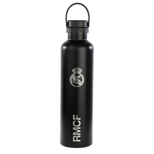 safta real madrid botella reutilizable 1l doble pared base de silicona acero inoxidable tapon a rosca con asa 12h caliente / 24h frio 31.5x8.4x8.4cm color negro