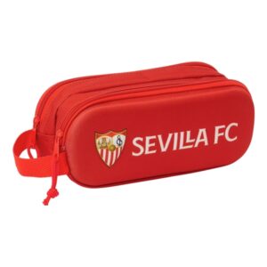 safta sevilla fc estuche portatodo 3d 2 compartimentos cierre de cremallera asa de mano 21x8x6cm color rojo