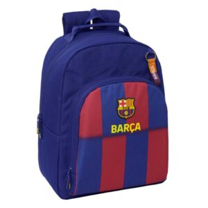 safta f.c.barcelona mochila escolar de 20.1l adaptable a carro 2 compartimentos doble tirador en cremallera 32x42x15cm color rojo y azul