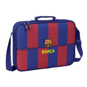 safta f.c.barcelona maletin con cremallera de 6l bandolera ajustable asa de mano forrada fondo semirigido extraible 38x28x6cm color rojo y azul