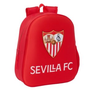 safta sevilla fc mochila 3d de 8.64l portabotellas tarjeta de identificacion personal hombreras acolchadas 27x33x10cm color rojo