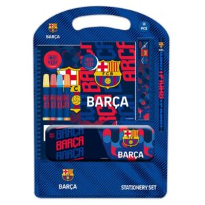 safta f.c.barcelona pack escolar de 11 piezas plumier metalico presentado en blister de carton y pvc transparente 27x37.5x3cm color rojo y azul
