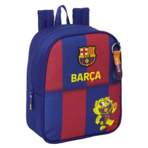 safta f.c.barcelona mochila guarderia de 6l adaptable a carro tarjeta de identificacion personal cierre de cremallera 22x27x10cm color rojo y azul