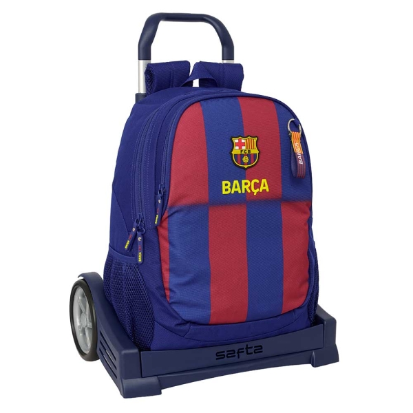 safta f.c.barcelona mochila de 22.5l con carro evolution integrado portabotellas extraible para limpieza carro de pp, acero y pvc 32x44x16cm color rojo y azul