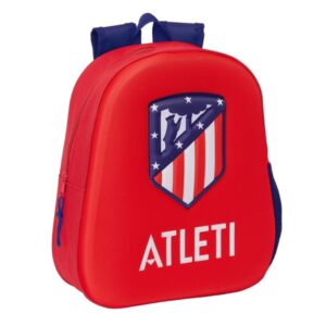 safta atletico de madrid mochila 3d de 8.64l portabotellas tarjeta de identificacion personal hombreras acolchadas 27x33x10cm color rojo y azul