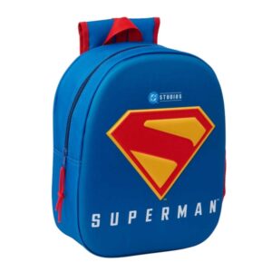 safta superman mochila 3d de 8.64l portabotellas tarjeta de identificacion personal hombreras acolchadas 27x33x10cm color rojo y azul