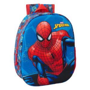 safta spider man mochila 3d de 8.64l portabotellas tarjeta de identificacion personal hombreras acolchadas 27x33x10cm color rojo y azul