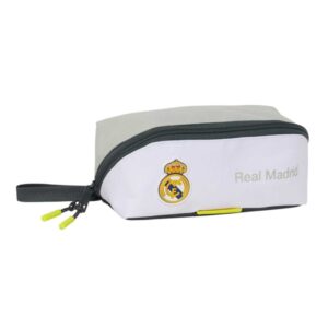 safta real madrid estuche portatodo de 2.2l asa de mano cremallera diagonal 20x8x8cm color blanco y negro