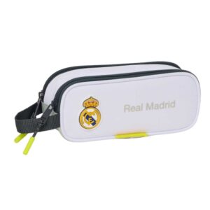 safta real madrid estuche portatodo de 1l 2 compartimentos cierre de cremallera asa de mano 21x8x6cm color blanco y negro