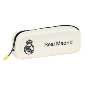safta real madrid estuche portatodo de 0.6l 1 compartimento silicona cierre con cremallera 18.5x7.5x5.5cm color blanco