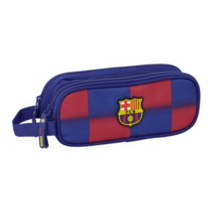 safta f.c.barcelona estuche portatodo de 1l 2 compartimentos cierre de cremallera asa de mano 21x8x6cm color rojo y azul