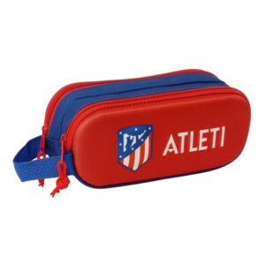 safta atletico de madrid estuche portatodo 3d 2 compartimentos cierre de cremallera asa de mano 21x8x6cm color rojo y azul