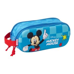 safta mickey mouse estuche portatodo 3d de 1l 2 compartimentos cierre de cremallera asa de mano 21x8x6cm color rojo y azul