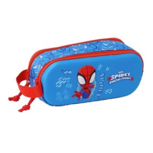 safta spidey estuche portatodo 3d de 1l 2 compartimentos cierre de cremallera asa de mano 21x8x6cm color rojo y azul