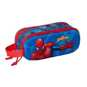 safta spider man estuche portatodo 3d de 1l 2 compartimentos cierre de cremallera asa de mano 21x8x6cm color rojo y azul