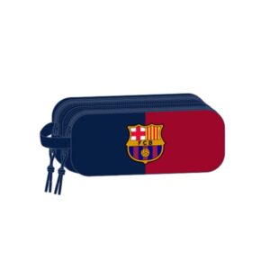 safta f.c.barcelona estuche portatodo 3d de 1l 2 compartimentos cierre de cremallera asa de mano 21x8x6cm color rojo y azul