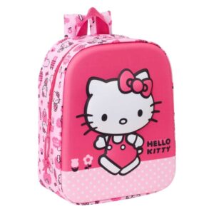 safta hello kitty mochila guarderia 3d de 6l asa de mano superior asas regulables y acolchadas cierre de cremallera 22x27x10cm color rosa