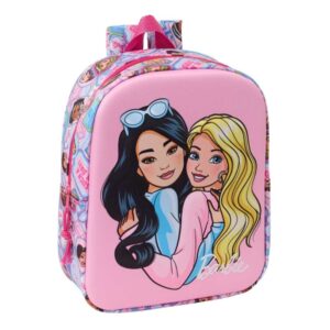 safta barbie mochila guarderia 3d de 6l asa de mano superior asas regulables y acolchadas cierre de cremallera 22x27x10cm color rosa