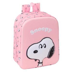 safta snoopy mochila guarderia 3d de 6l asa de mano superior asas regulables y acolchadas cierre de cremallera 22x27x10cm color rosa pastel