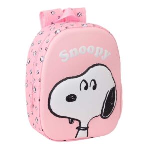safta snoopy mochila 3d de 8.64l portabotellas tarjeta de identificacion personal hombreras acolchadas 27x33x10cm color rosa pastel