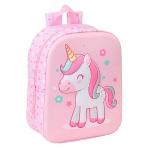 safta unicorn mochila guarderia 3d de 6l asa de mano superior asas regulables y acolchadas cierre de cremallera 22x27x10cm color rosa pastel