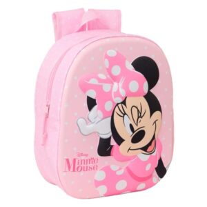 safta minnie mouse mochila 3d de 8.64l portabotellas tarjeta de identificacion personal hombreras acolchadas 27x33x10cm color rosa pastel
