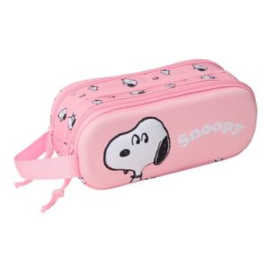 safta snoopy estuche portatodo 3d de 1l 2 compartimentos cierre de cremallera asa de mano 21x8x6cm color rosa pastel