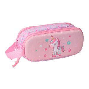 safta unicorn estuche portatodo 3d de 1l 2 compartimentos cierre de cremallera asa de mano 21x8x6cm color rosa pastel