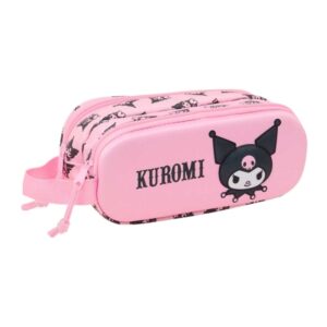 safta kuromi estuche portatodo 3d de 1l 2 compartimentos cierre de cremallera asa de mano 21x8x6cm color rosa pastel
