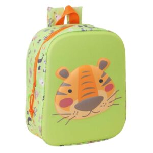 safta tiger mochila guarderia 3d de 6l asa de mano superior asas regulables y acolchadas cierre de cremallera 22x27x10cm color verde claro